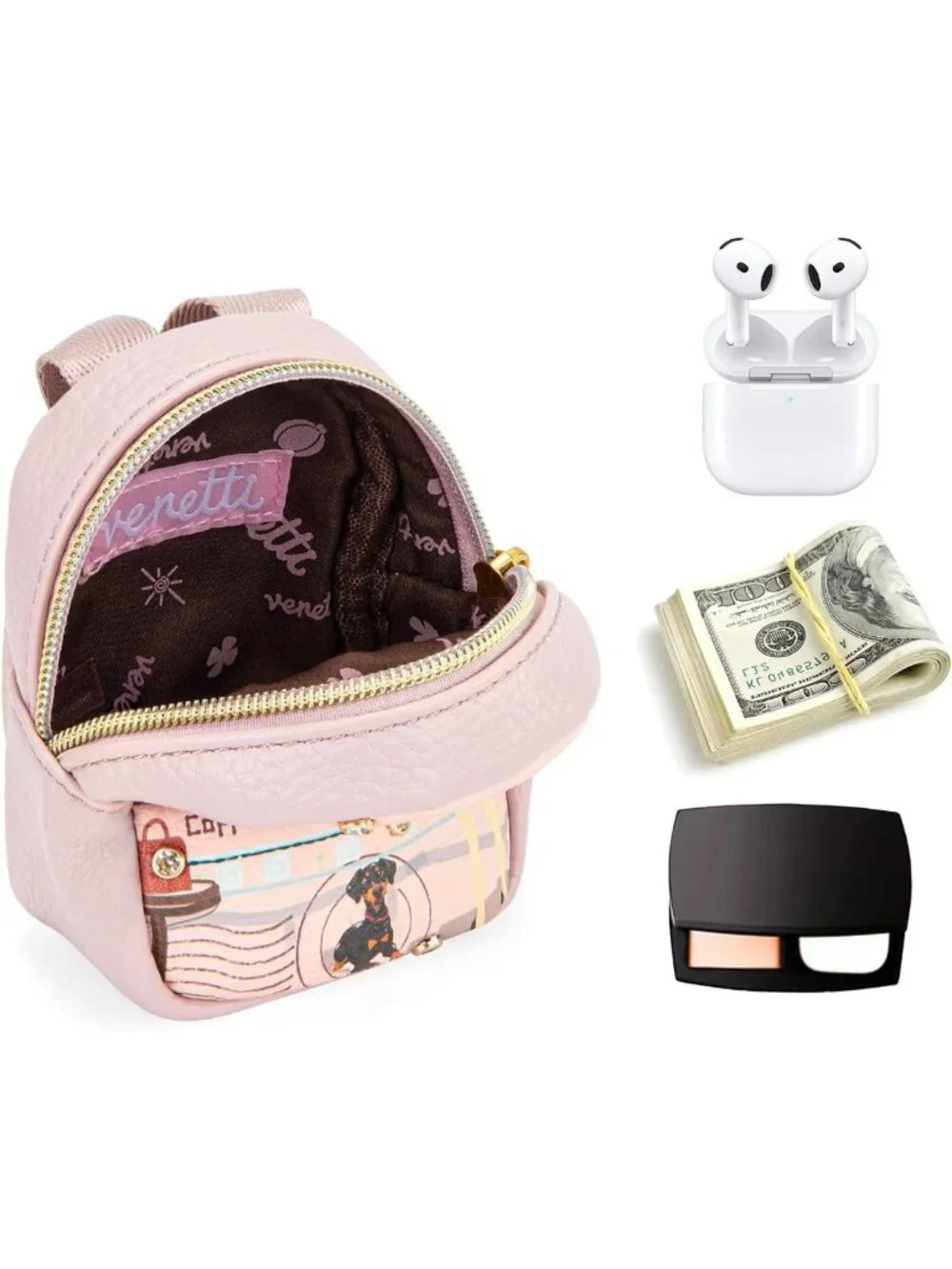 Cityscape Illustration Coin Pouch Keychain | Cute Change Purse for Coins
